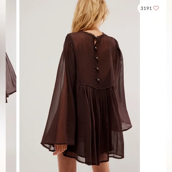 Free People Sunshine Of Love Crochet Neck Sheer Statement Sleeve Mini Dress XS - Picture 2 of 7